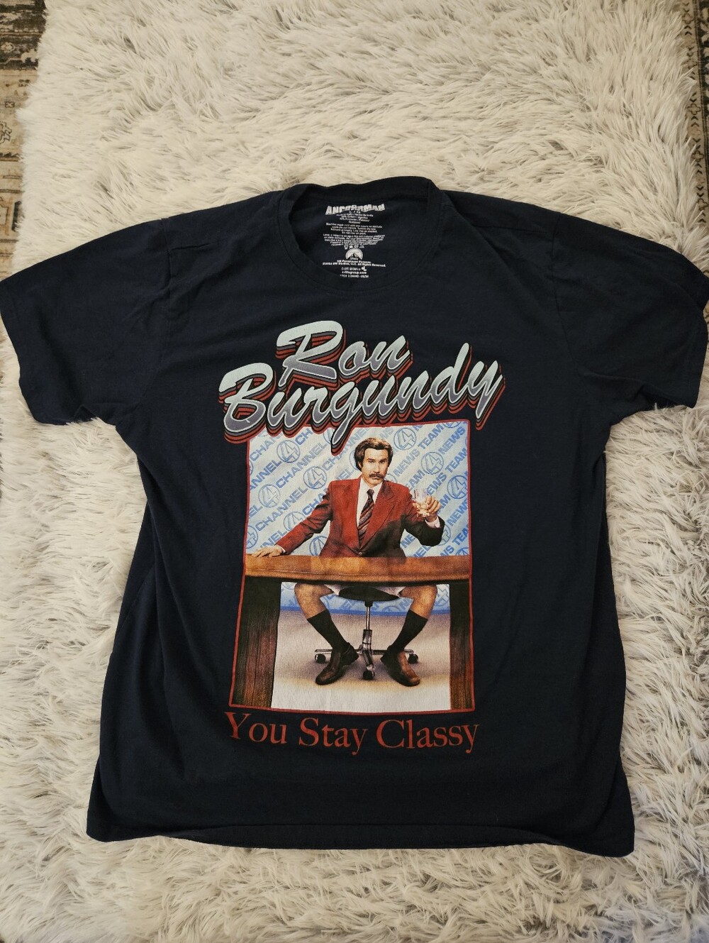 Anchorman Ron Burgundy You Stay Classy Graphic T-Shirt Size L Navy Licensed 2024
